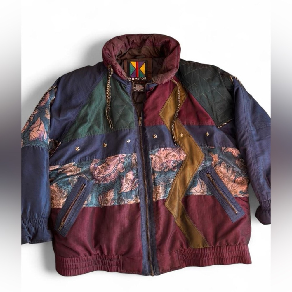 Vintage 80s Patchwork Puffer Jacket, Size XL/1X